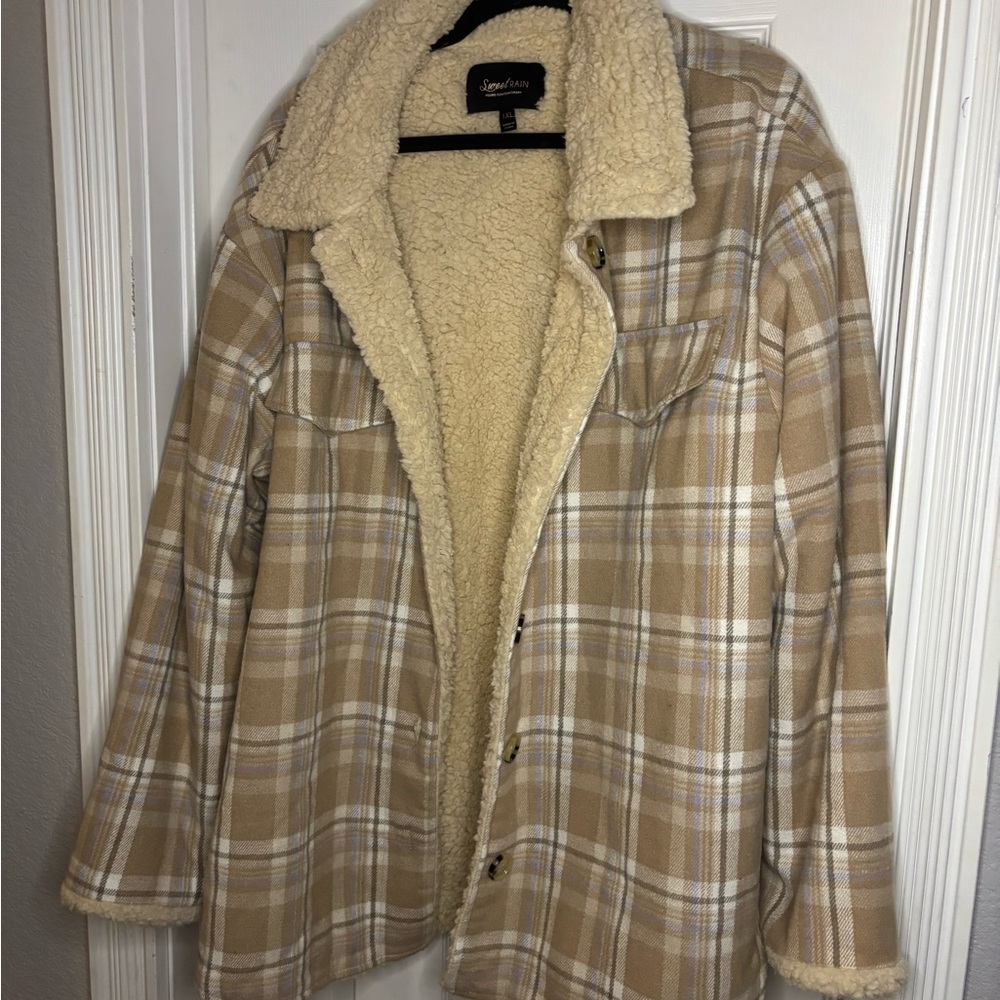 Sweet Rain Beige Plaid Teddy Jacket